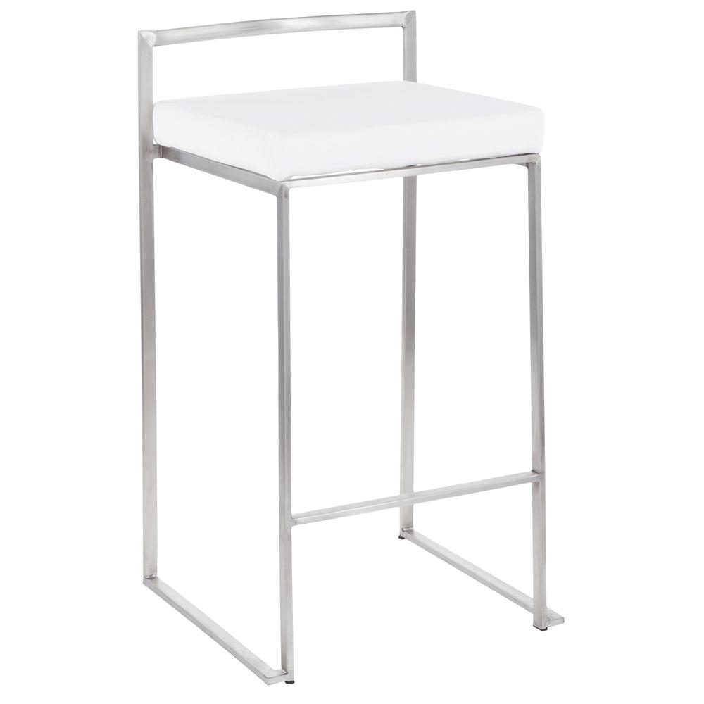 Brushed Stainless Steel, White Velvet Fuji Stacker Counter Stool - Set of 2