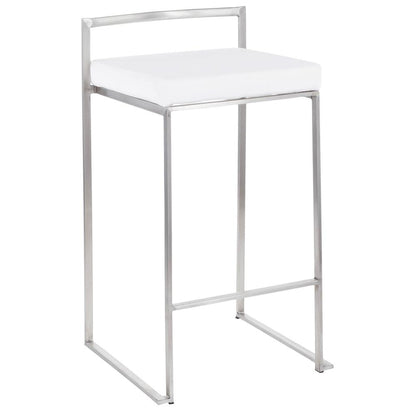 Brushed Stainless Steel, White Velvet Fuji Stacker Counter Stool - Set of 2