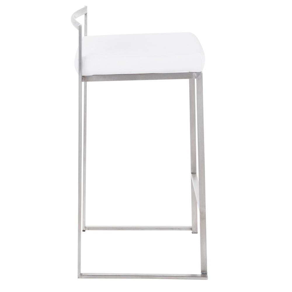 Brushed Stainless Steel, White Velvet Fuji Stacker Counter Stool - Set of 2