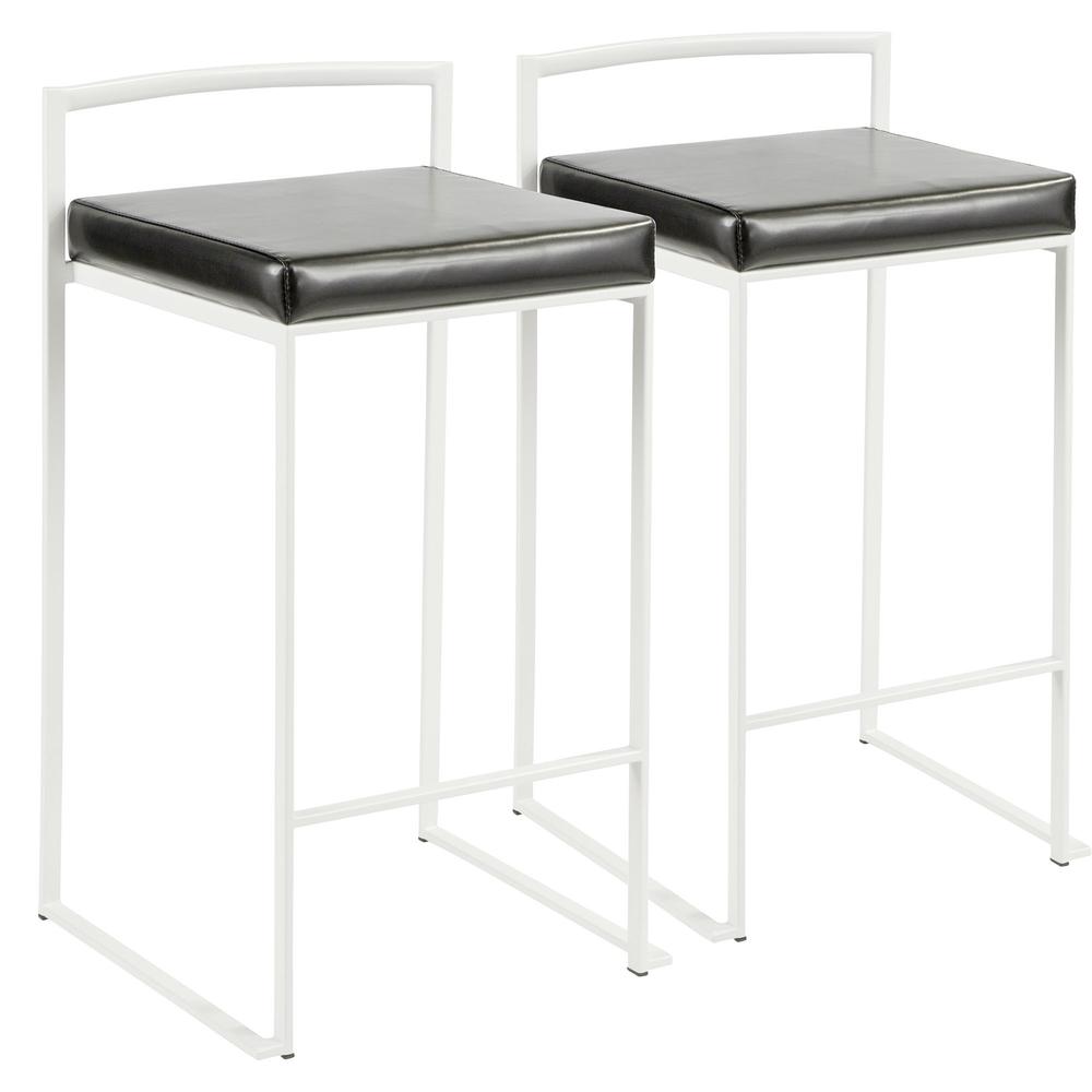 White, Black Fuji Stacker Counter Stool - Set of 2