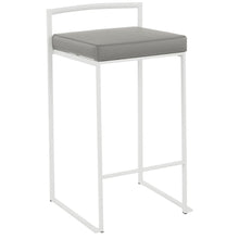 Fuji Contemporary Stackable Counter Stool in White with Grey Faux Leather Cushion - Set of 2