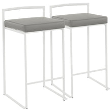 Fuji Contemporary Stackable Counter Stool in White with Grey Faux Leather Cushion - Set of 2
