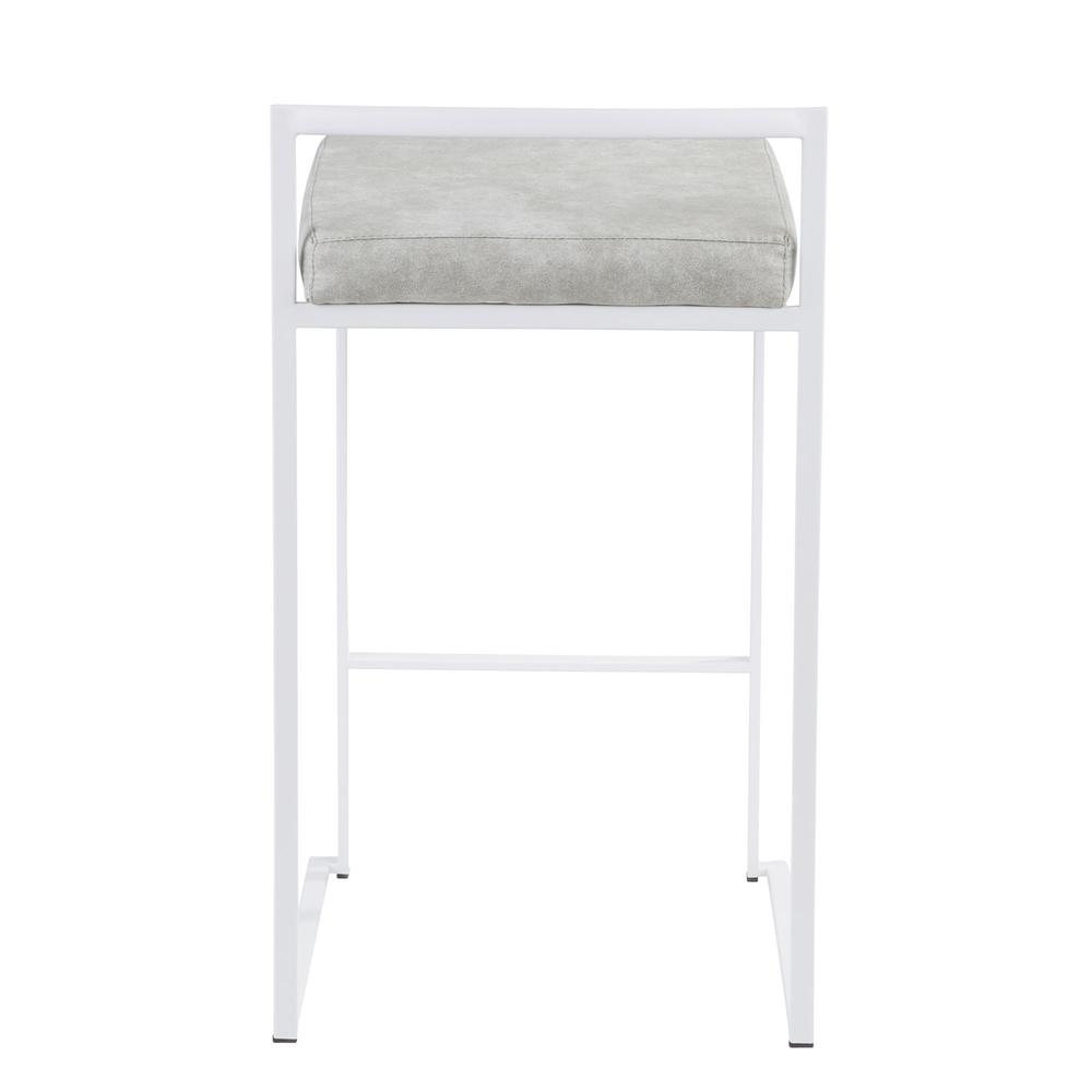 White, Light Grey Cowboy Fabric Fuji Stacker Counter Stool - Set of 2