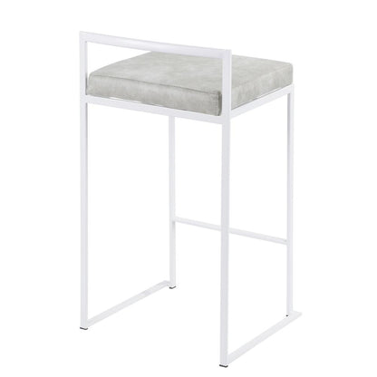 White, Light Grey Cowboy Fabric Fuji Stacker Counter Stool - Set of 2