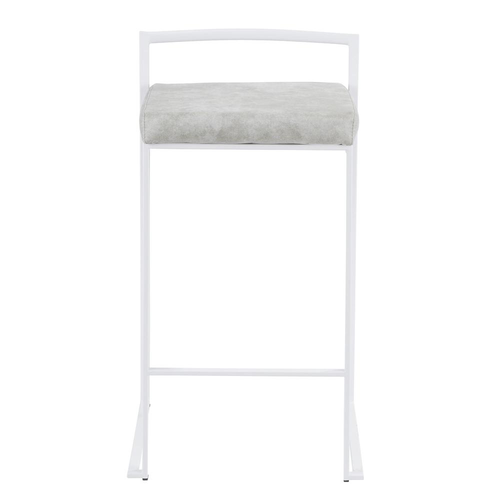 White, Light Grey Cowboy Fabric Fuji Stacker Counter Stool - Set of 2