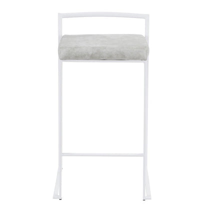 White, Light Grey Cowboy Fabric Fuji Stacker Counter Stool - Set of 2