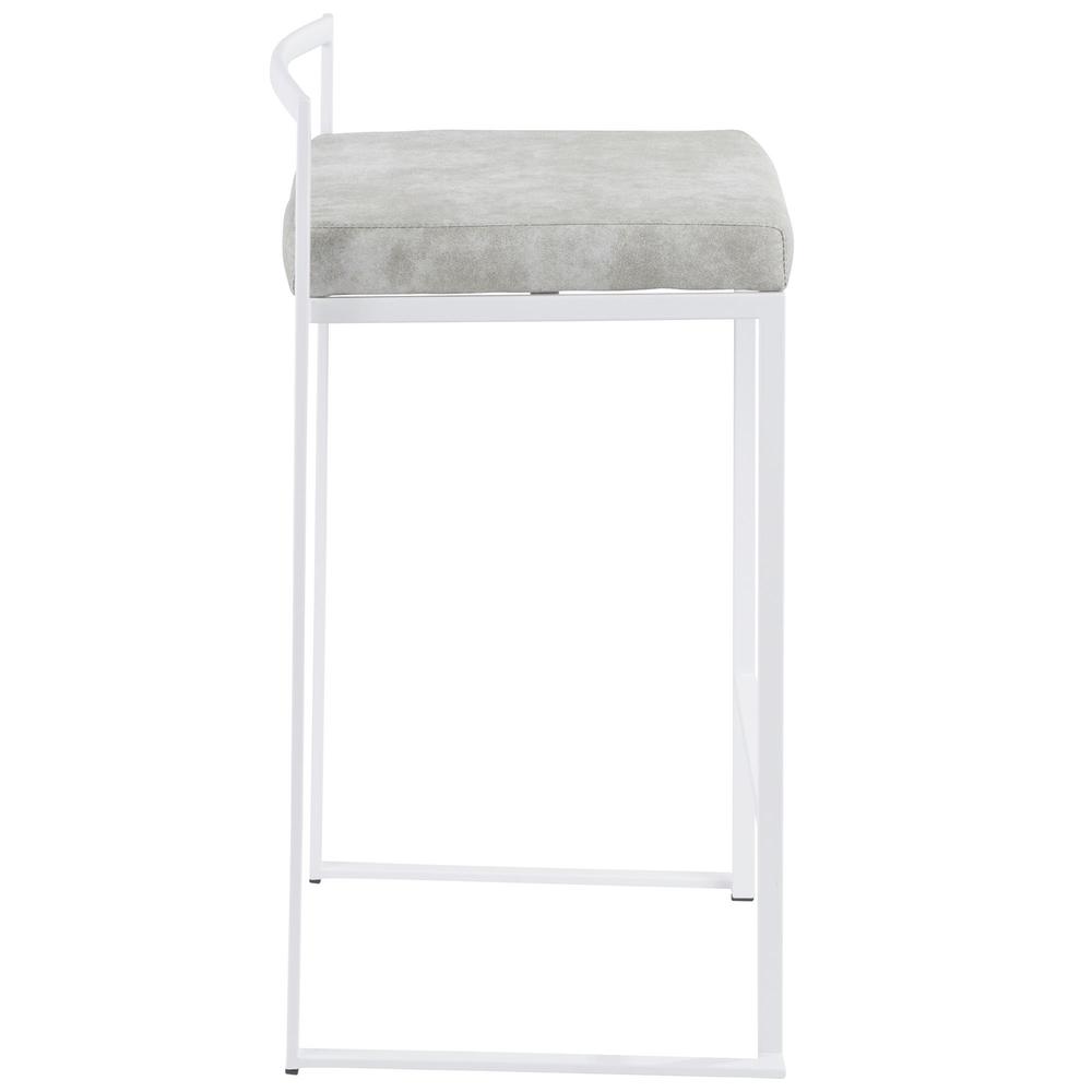 White, Light Grey Cowboy Fabric Fuji Stacker Counter Stool - Set of 2
