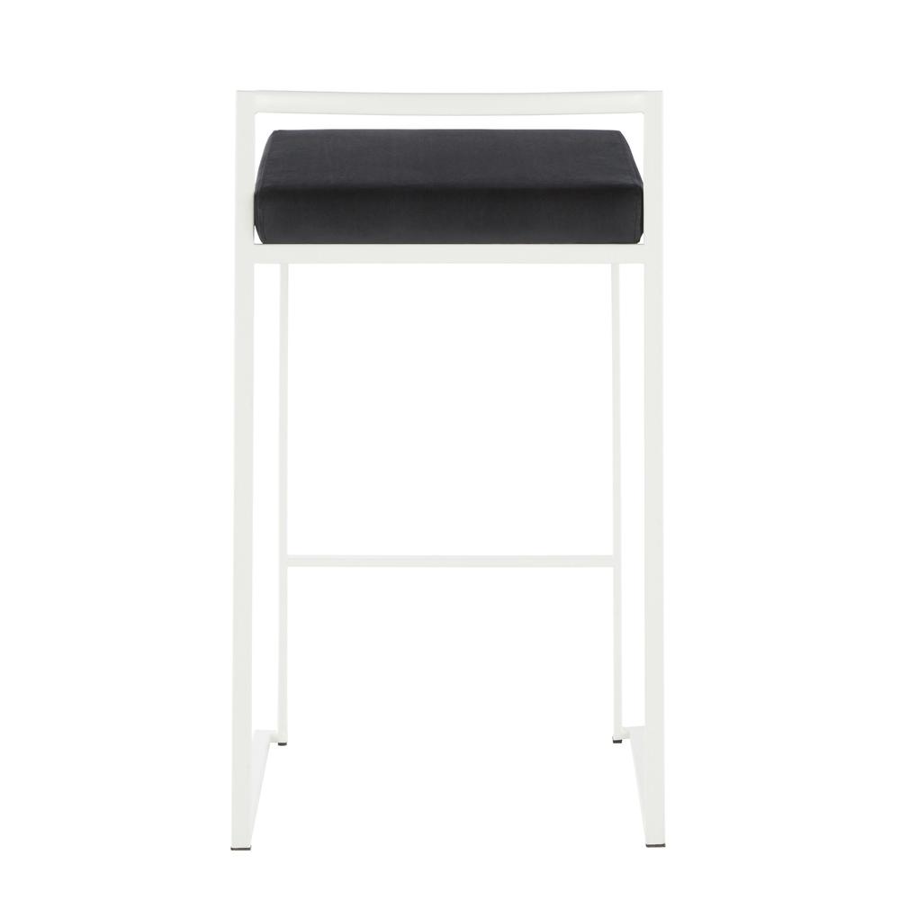 White Metal, Black Velvet Fuji Stacker Counter Stool - Set of 2