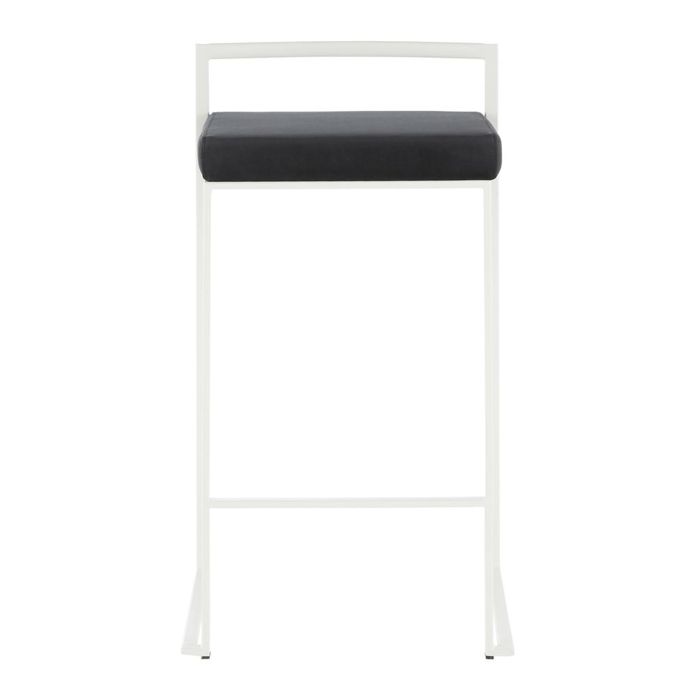 White Metal, Black Velvet Fuji Stacker Counter Stool - Set of 2