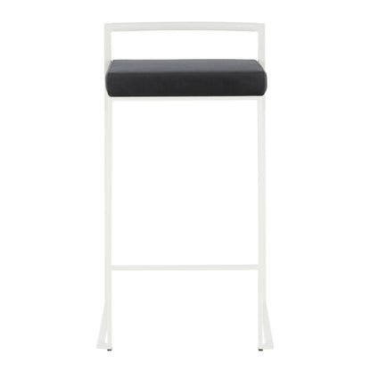 White Metal, Black Velvet Fuji Stacker Counter Stool - Set of 2