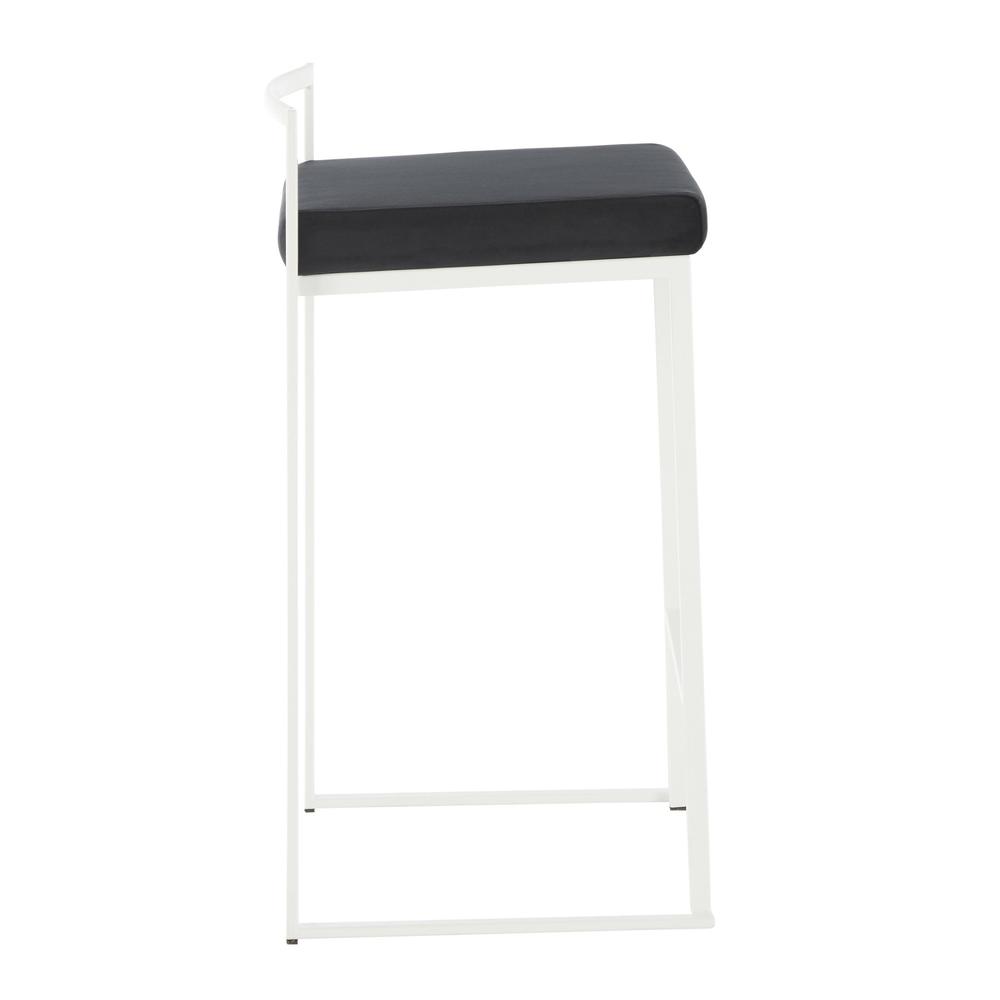 White Metal, Black Velvet Fuji Stacker Counter Stool - Set of 2