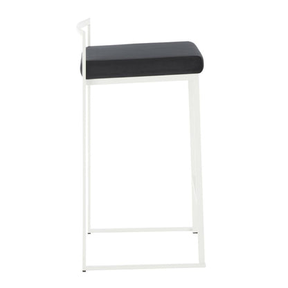 White Metal, Black Velvet Fuji Stacker Counter Stool - Set of 2