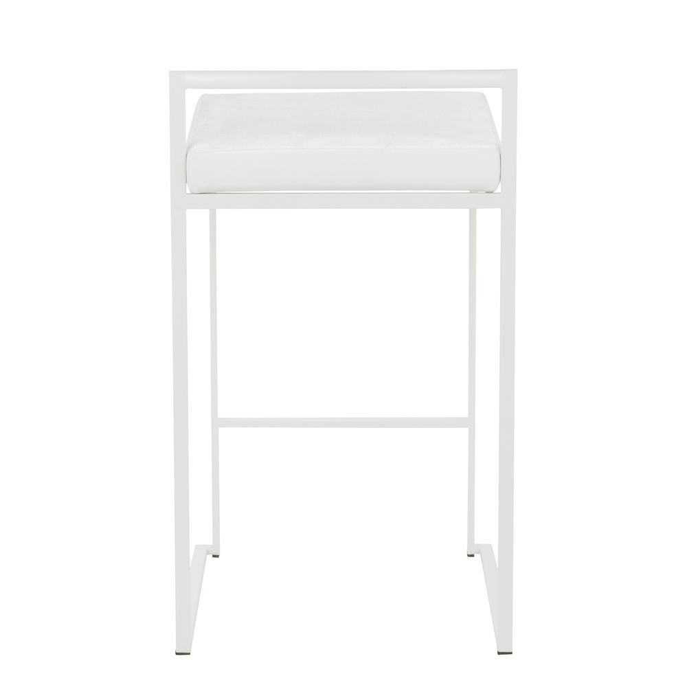 White Metal, White Velvet Fuji Stacker Counter Stool - Set of 2