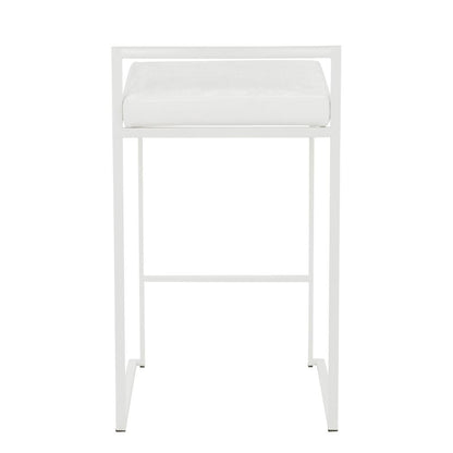 White Metal, White Velvet Fuji Stacker Counter Stool - Set of 2