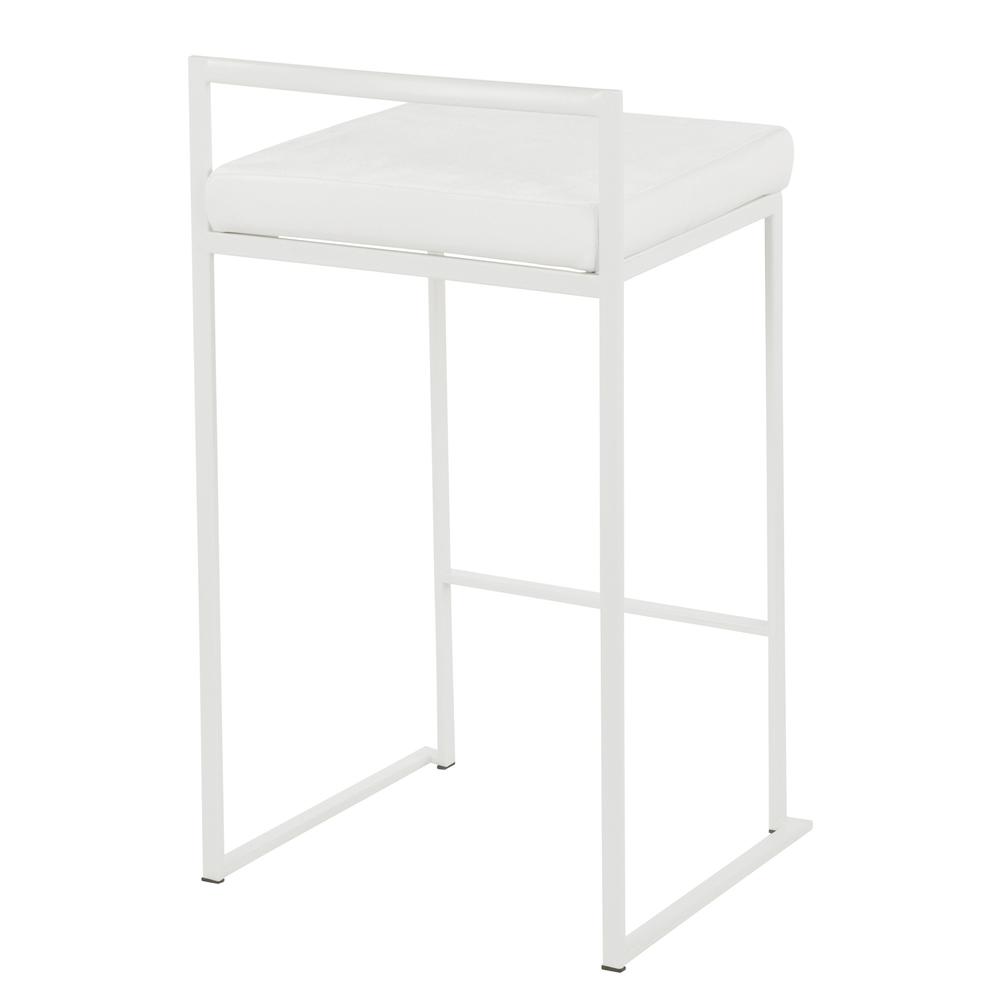 White Metal, White Velvet Fuji Stacker Counter Stool - Set of 2
