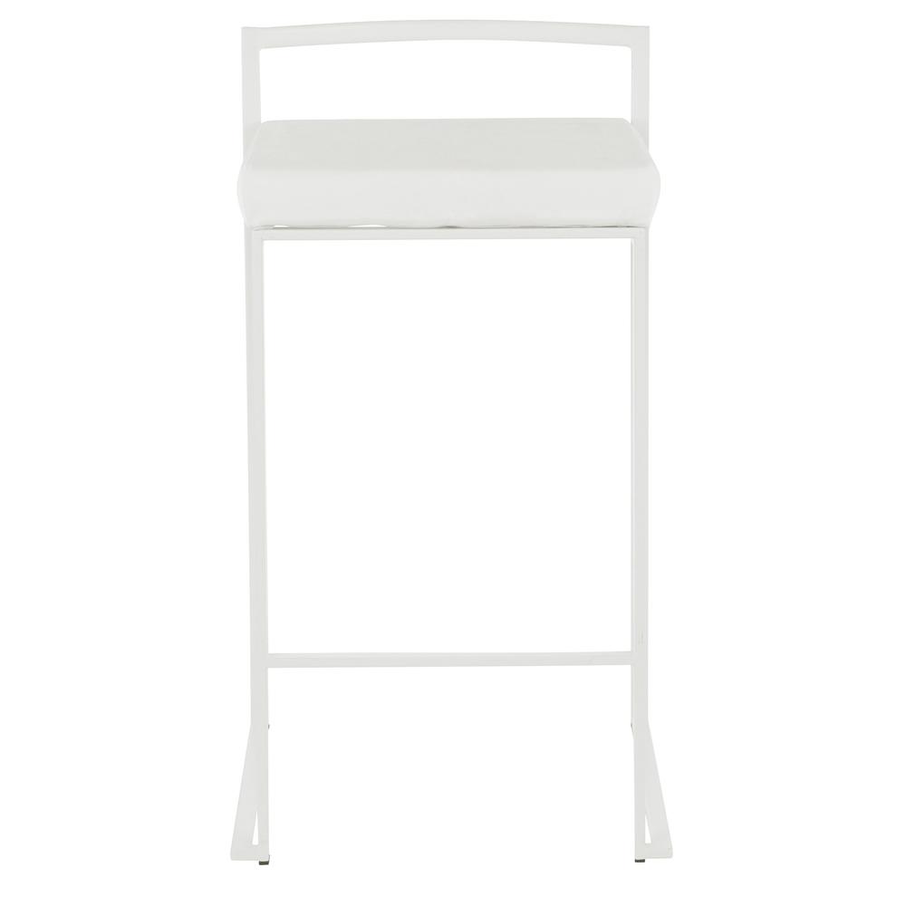 White Metal, White Velvet Fuji Stacker Counter Stool - Set of 2