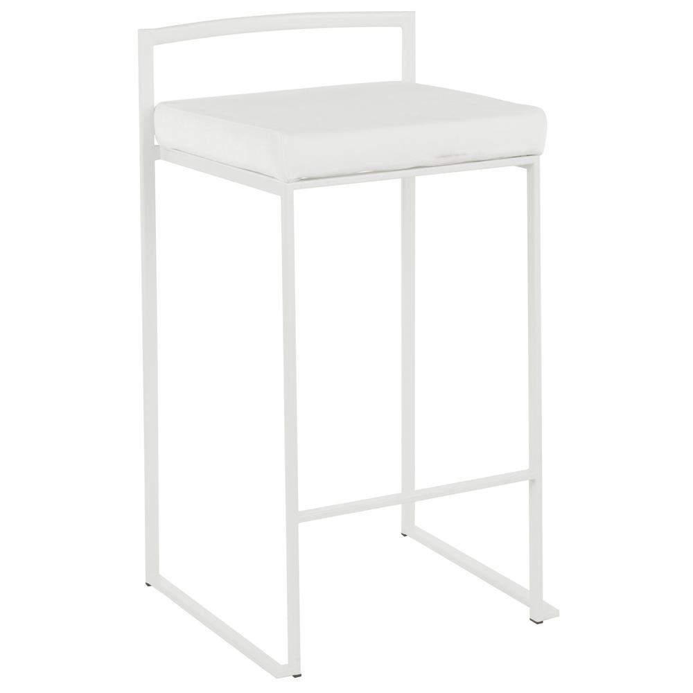 White Metal, White Velvet Fuji Stacker Counter Stool - Set of 2