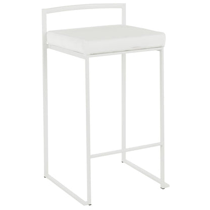 White Metal, White Velvet Fuji Stacker Counter Stool - Set of 2