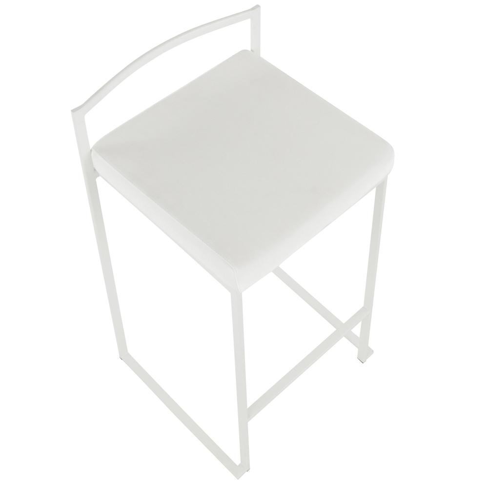 White Metal, White Velvet Fuji Stacker Counter Stool - Set of 2
