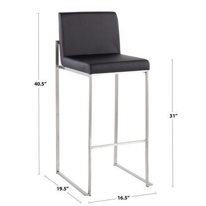 Stainless Steel, Black PU Fuji High Back Barstool - Set of 2