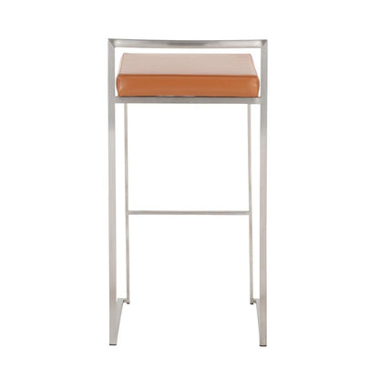Stainless Steel, Camel Pu Fuji Stacker Barstool - Set of 2