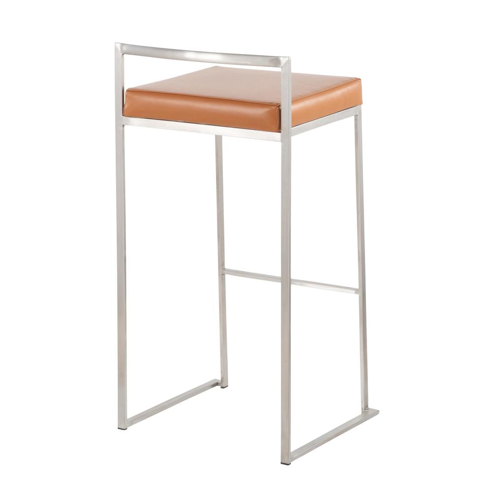 Stainless Steel, Camel Pu Fuji Stacker Barstool - Set of 2