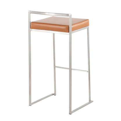 Stainless Steel, Camel Pu Fuji Stacker Barstool - Set of 2