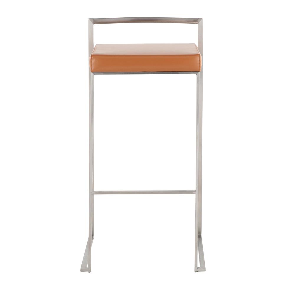 Stainless Steel, Camel Pu Fuji Stacker Barstool - Set of 2