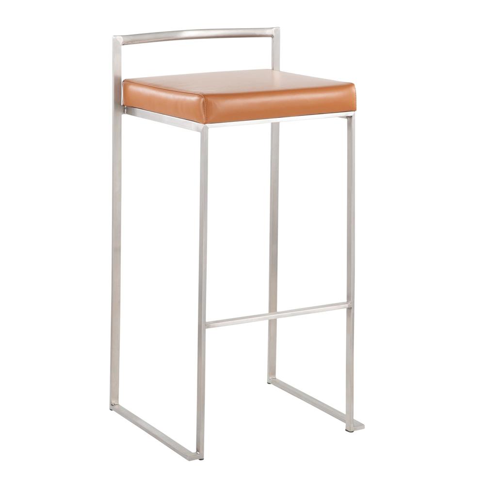Stainless Steel, Camel Pu Fuji Stacker Barstool - Set of 2