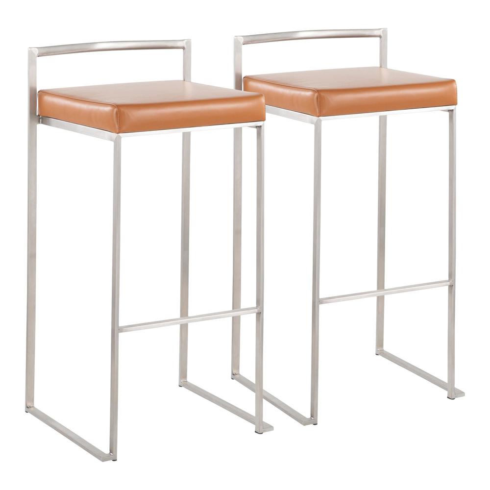 Stainless Steel, Camel Pu Fuji Stacker Barstool - Set of 2
