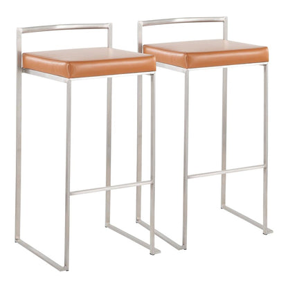 Stainless Steel, Camel Pu Fuji Stacker Barstool - Set of 2