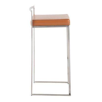 Stainless Steel, Camel Pu Fuji Stacker Barstool - Set of 2