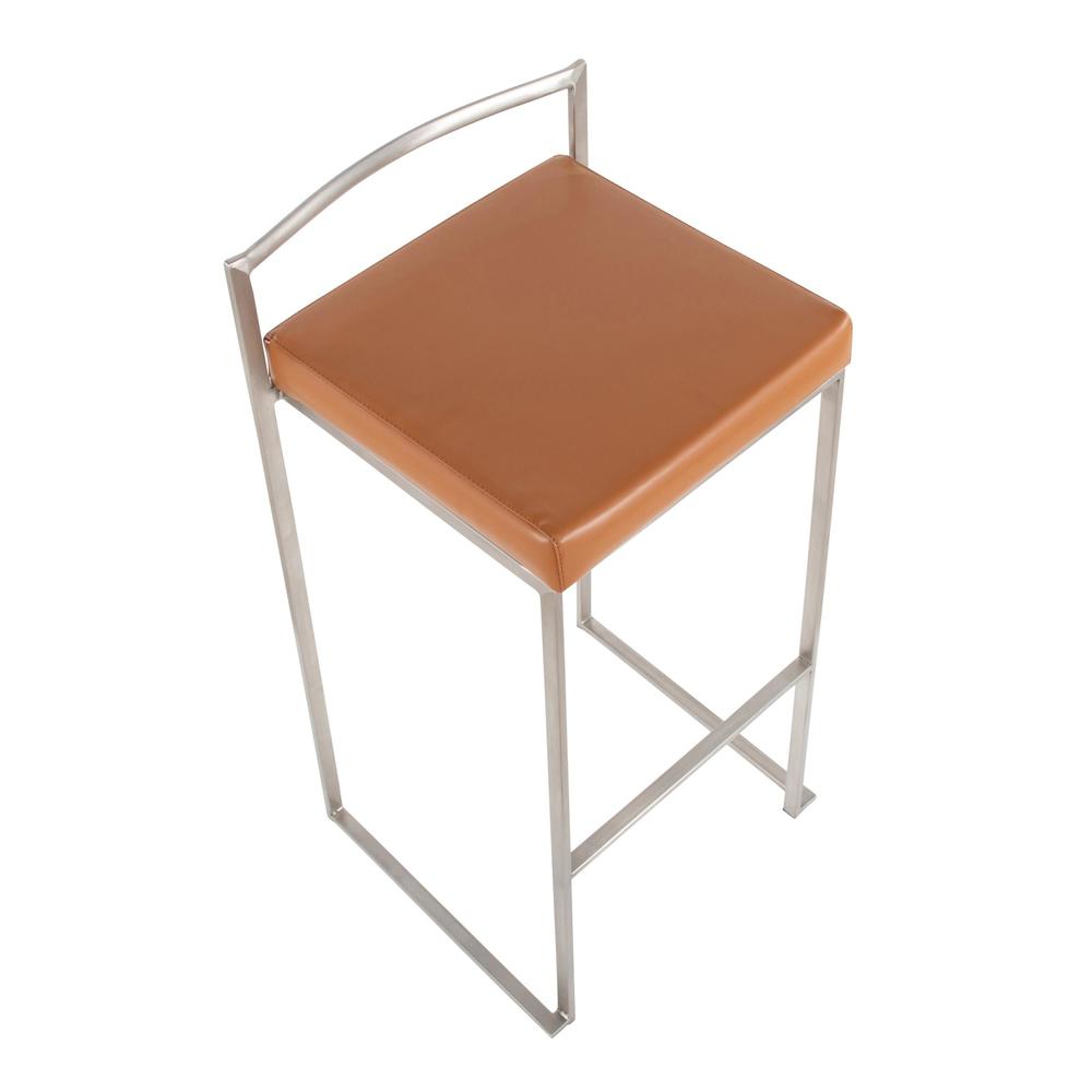 Stainless Steel, Camel Pu Fuji Stacker Barstool - Set of 2