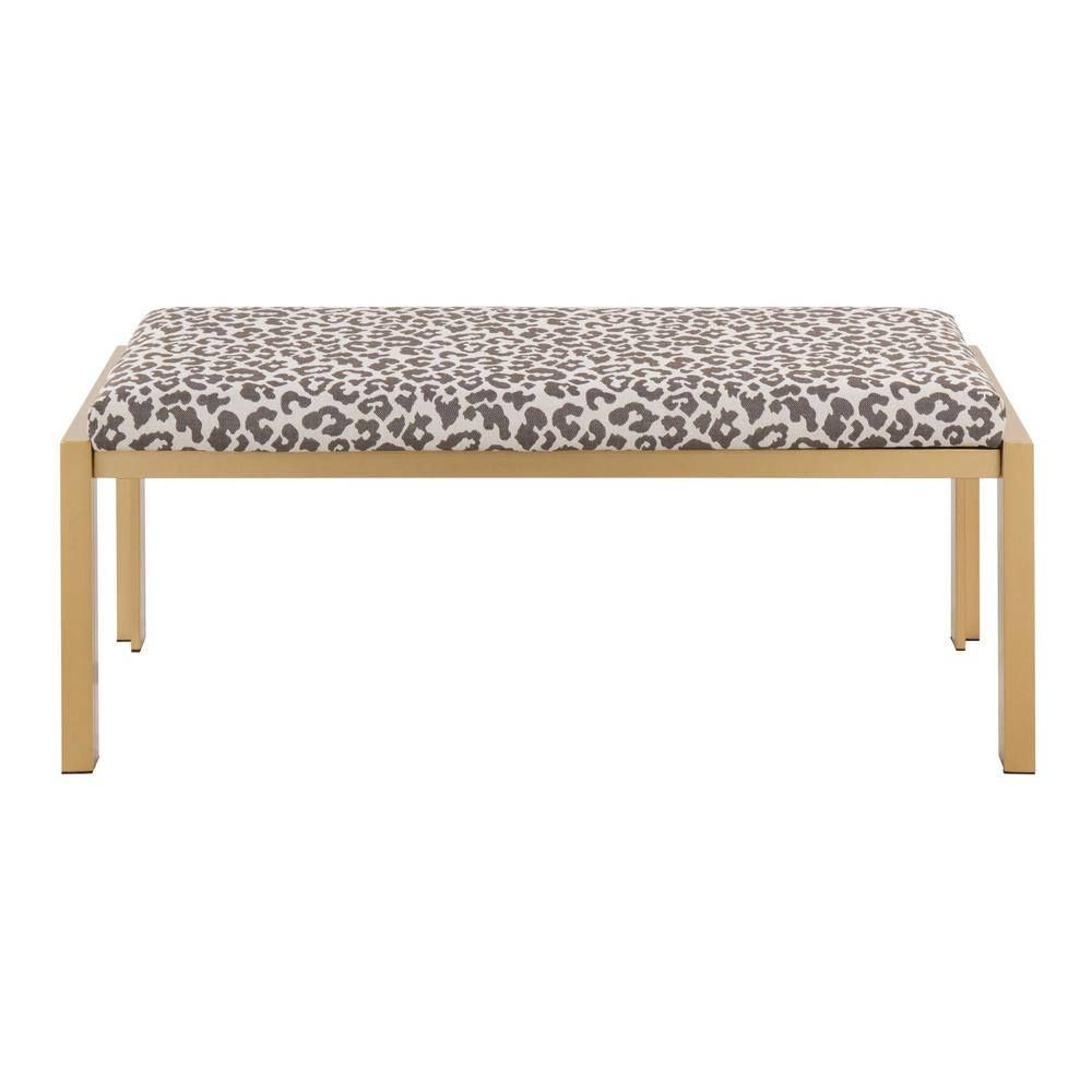 Gold Metal, Beige Leopard Fabric Fuji Bench