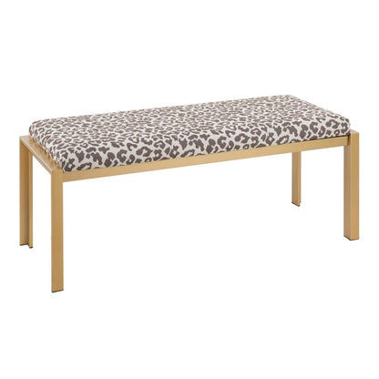 Gold Metal, Beige Leopard Fabric Fuji Bench