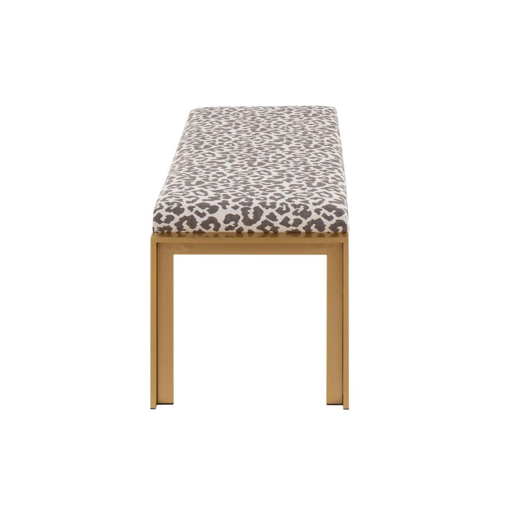 Gold Metal, Beige Leopard Fabric Fuji Bench