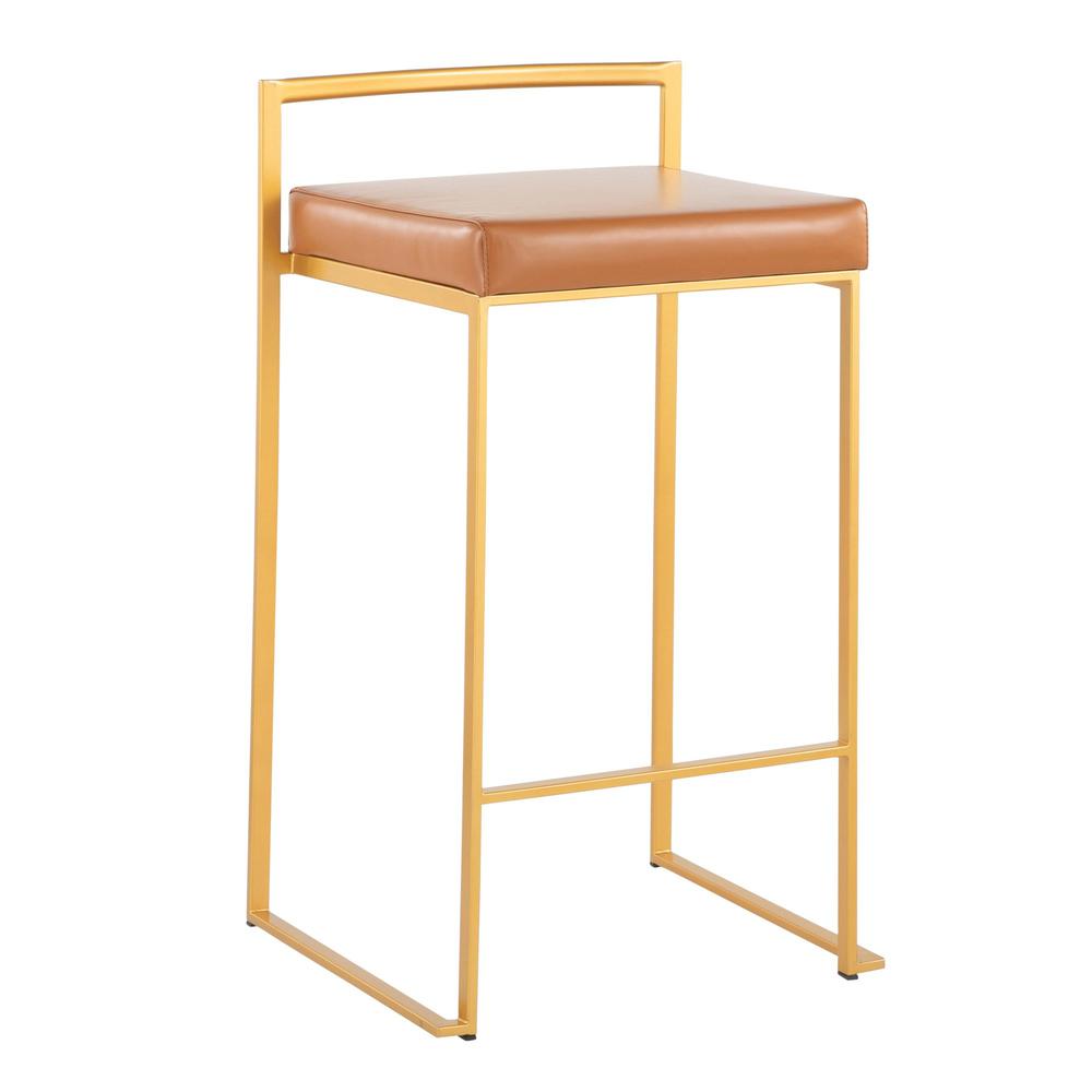 Gold Steel, Camel Pu Fuji Stacker Counter Stool - Set of 2