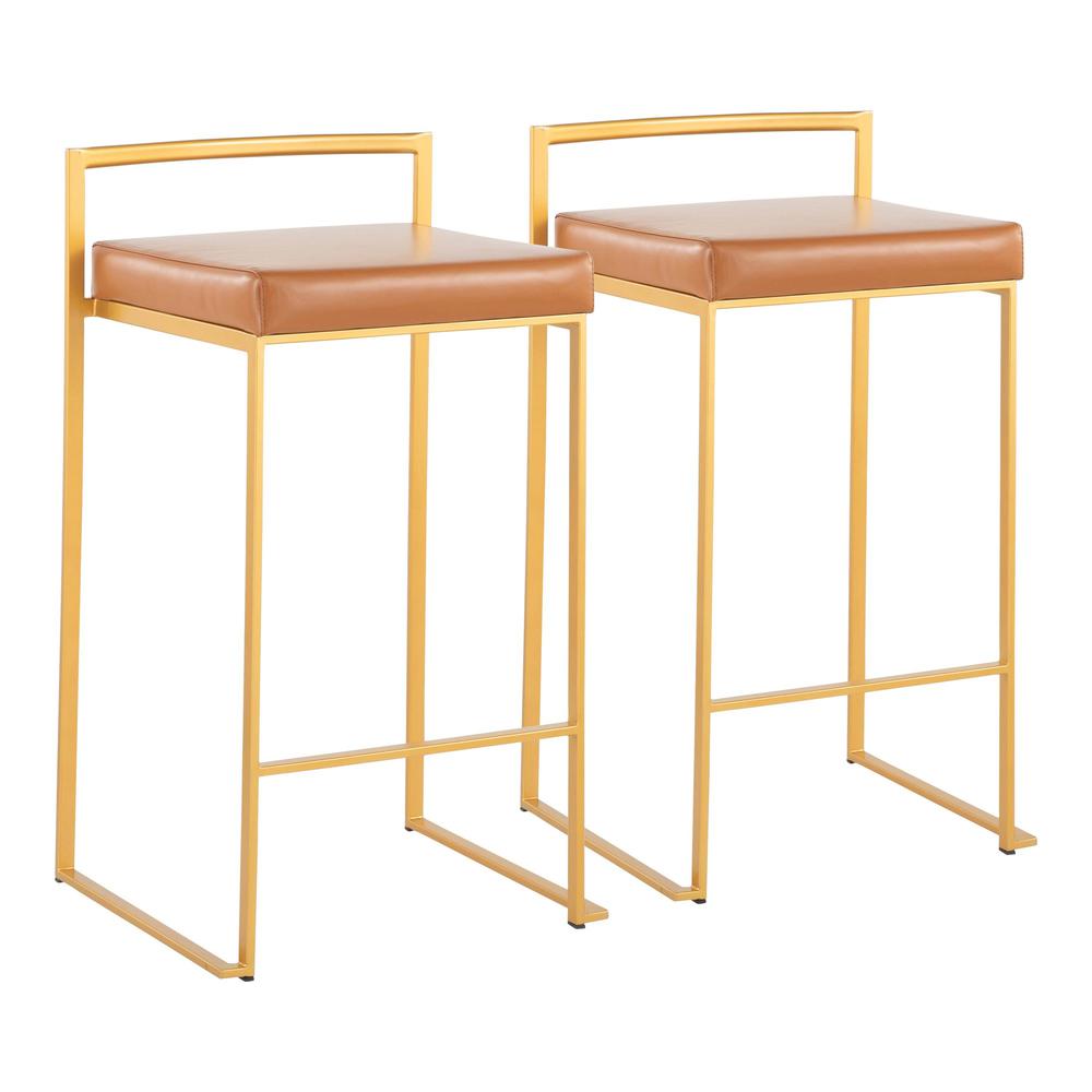Gold Steel, Camel Pu Fuji Stacker Counter Stool - Set of 2