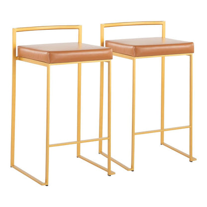 Gold Steel, Camel Pu Fuji Stacker Counter Stool - Set of 2