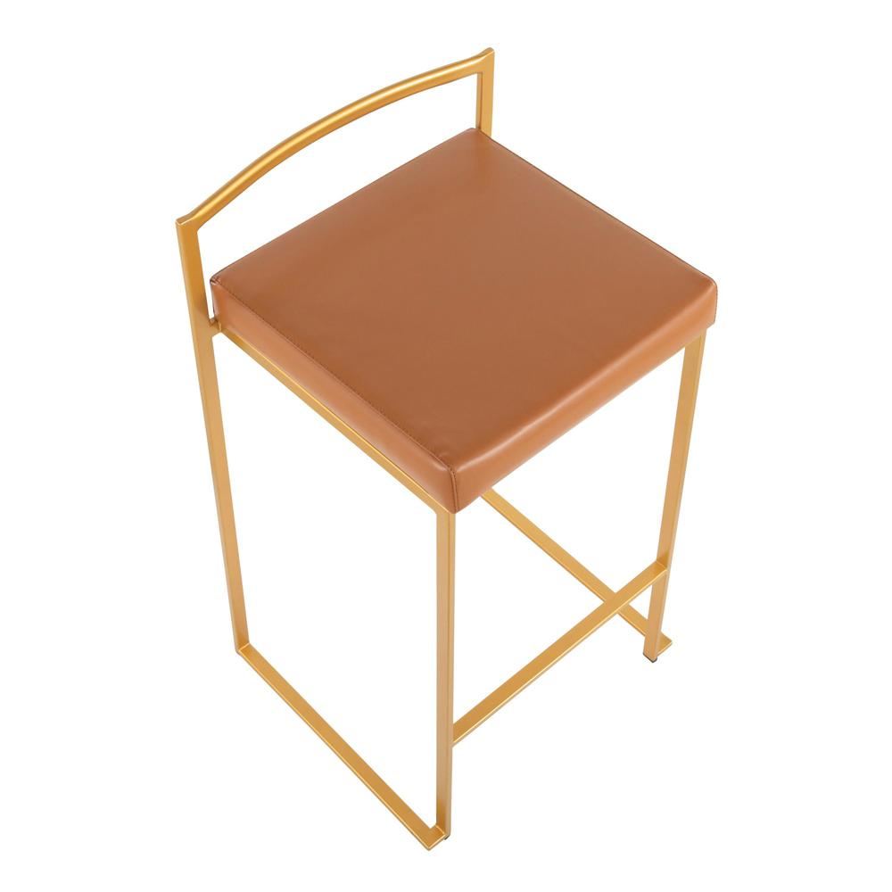 Gold Steel, Camel Pu Fuji Stacker Counter Stool - Set of 2
