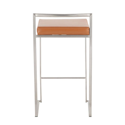 Brushed Stainless Steel, Camel Pu Fuji Stacker Counter Stool - Set of 2