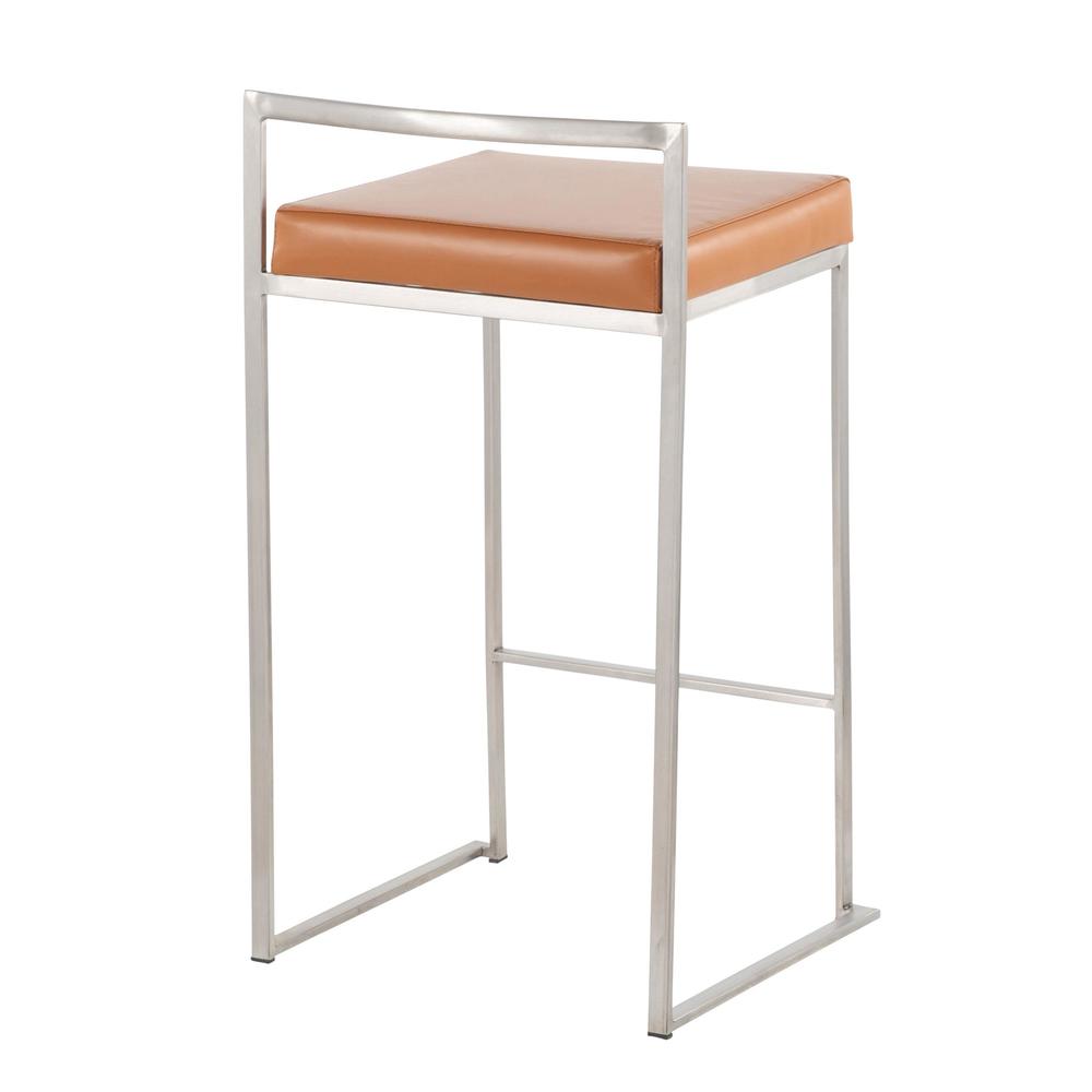 Brushed Stainless Steel, Camel Pu Fuji Stacker Counter Stool - Set of 2