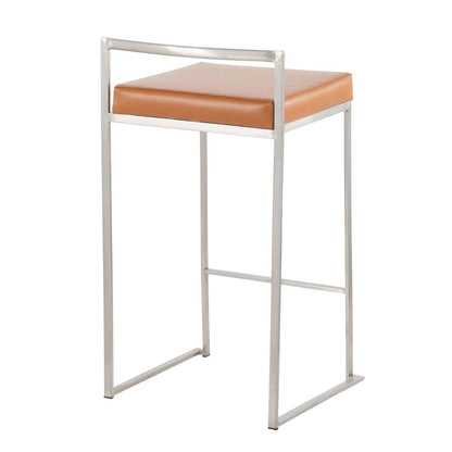 Brushed Stainless Steel, Camel Pu Fuji Stacker Counter Stool - Set of 2