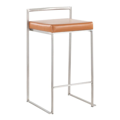 Brushed Stainless Steel, Camel Pu Fuji Stacker Counter Stool - Set of 2
