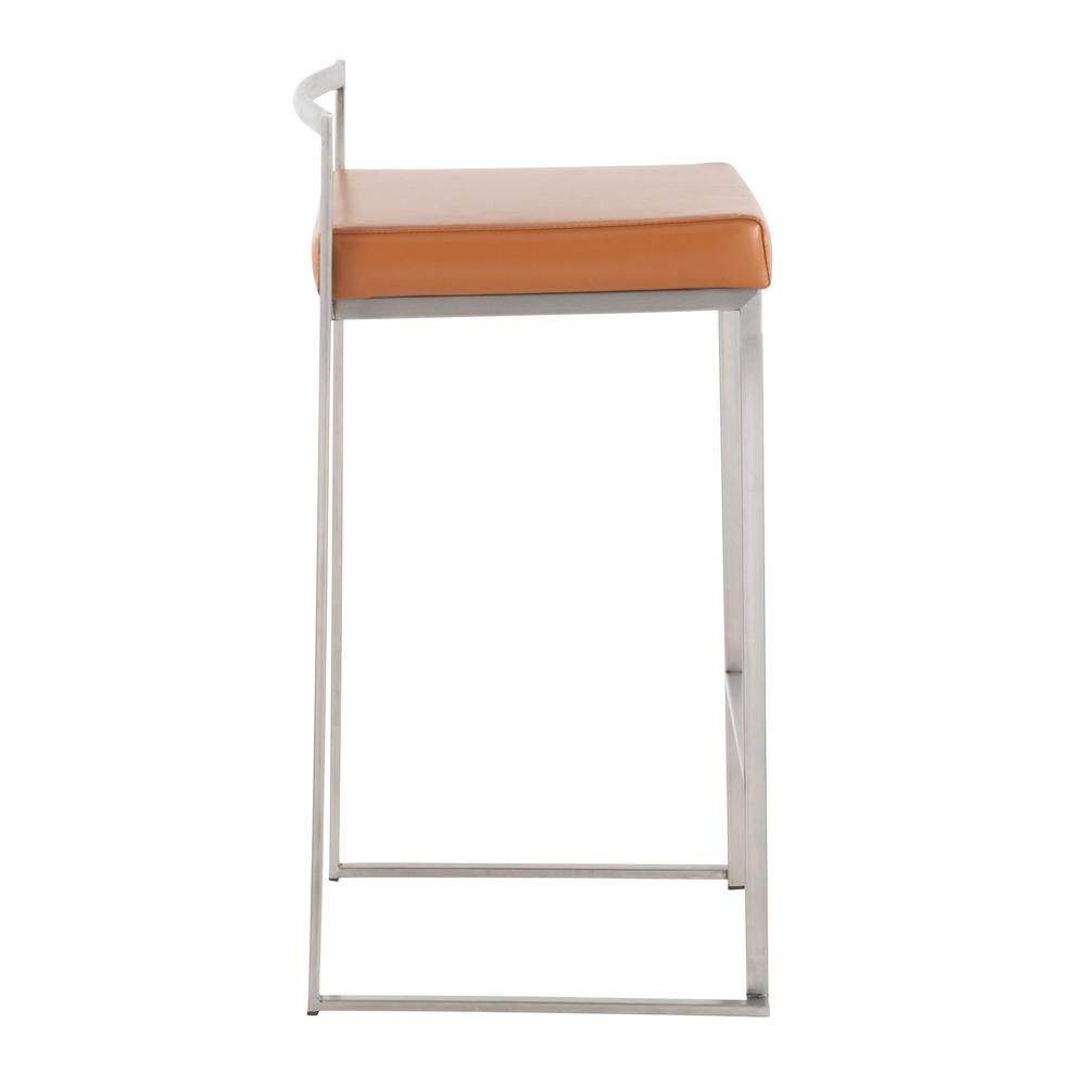 Brushed Stainless Steel, Camel Pu Fuji Stacker Counter Stool - Set of 2