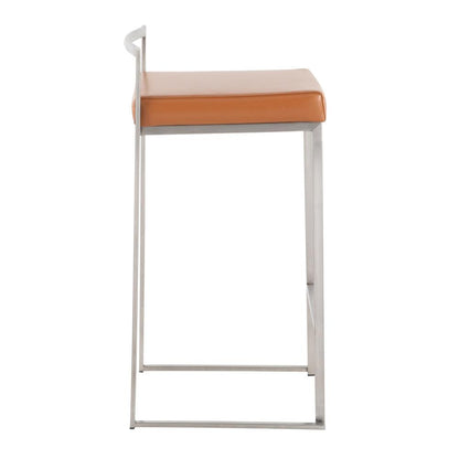 Brushed Stainless Steel, Camel Pu Fuji Stacker Counter Stool - Set of 2