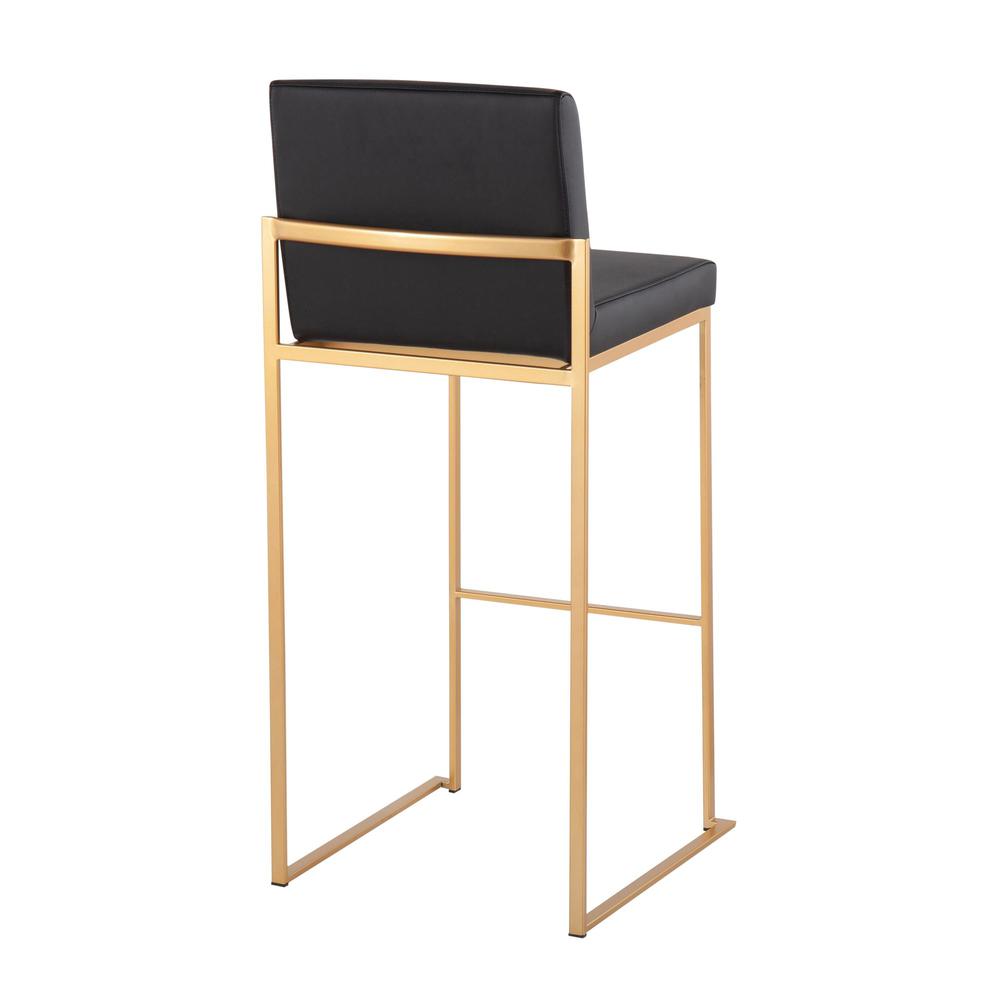 Gold Steel, Black PU Fuji High Back Barstool - Set of 2