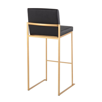 Gold Steel, Black PU Fuji High Back Barstool - Set of 2