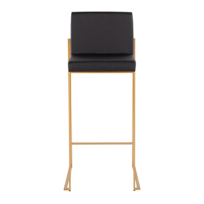 Gold Steel, Black PU Fuji High Back Barstool - Set of 2