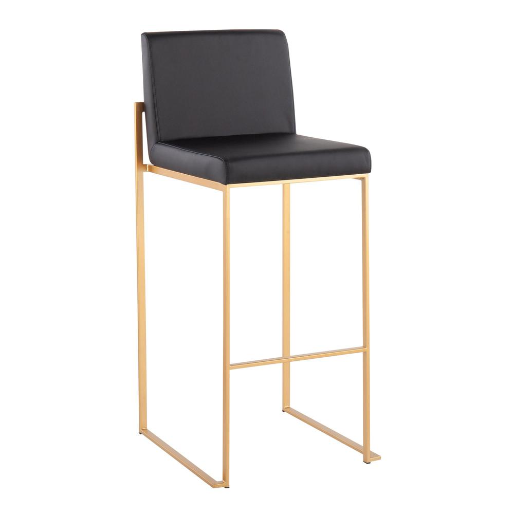 Gold Steel, Black PU Fuji High Back Barstool - Set of 2
